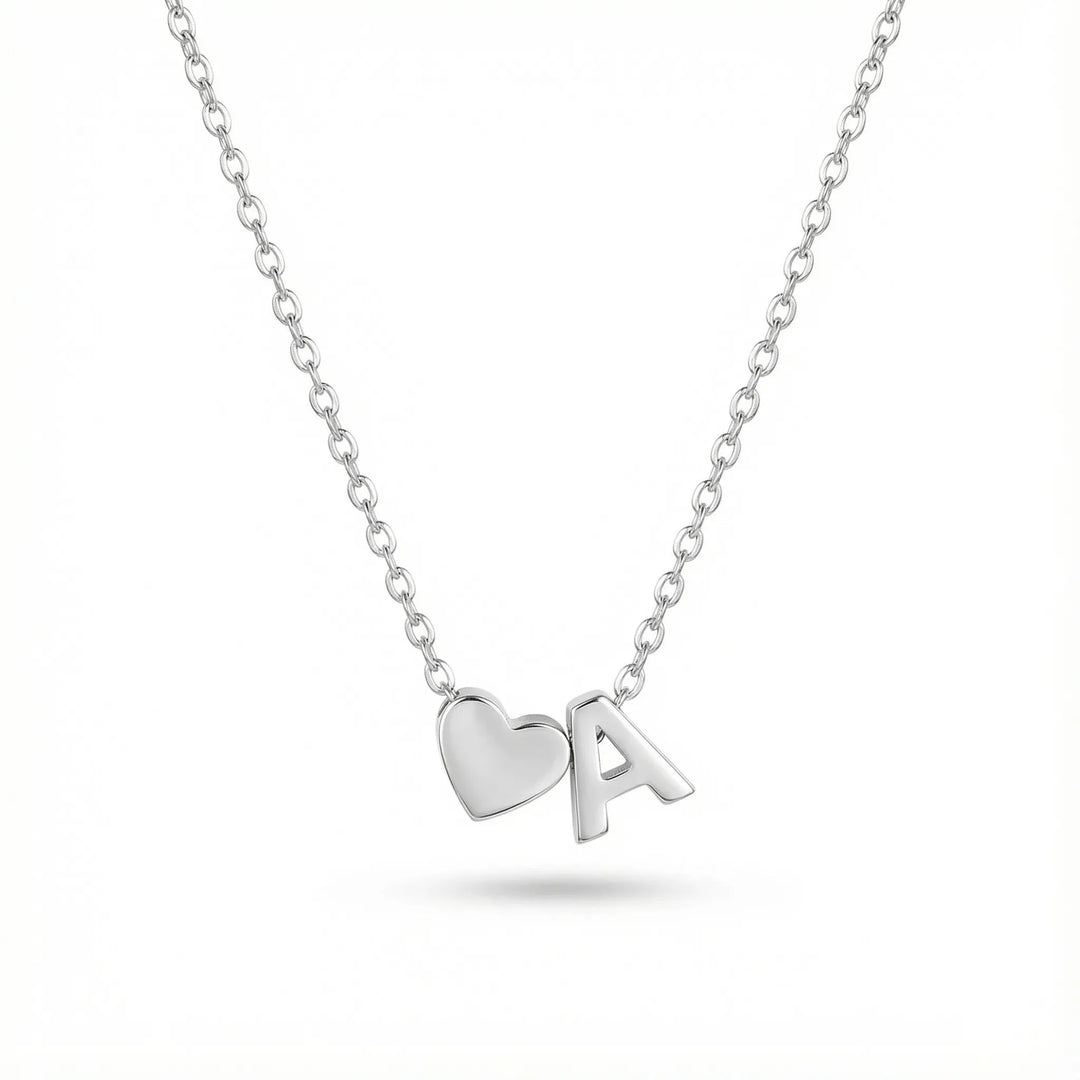 Heart Initial Pendant Necklace, close-up detail