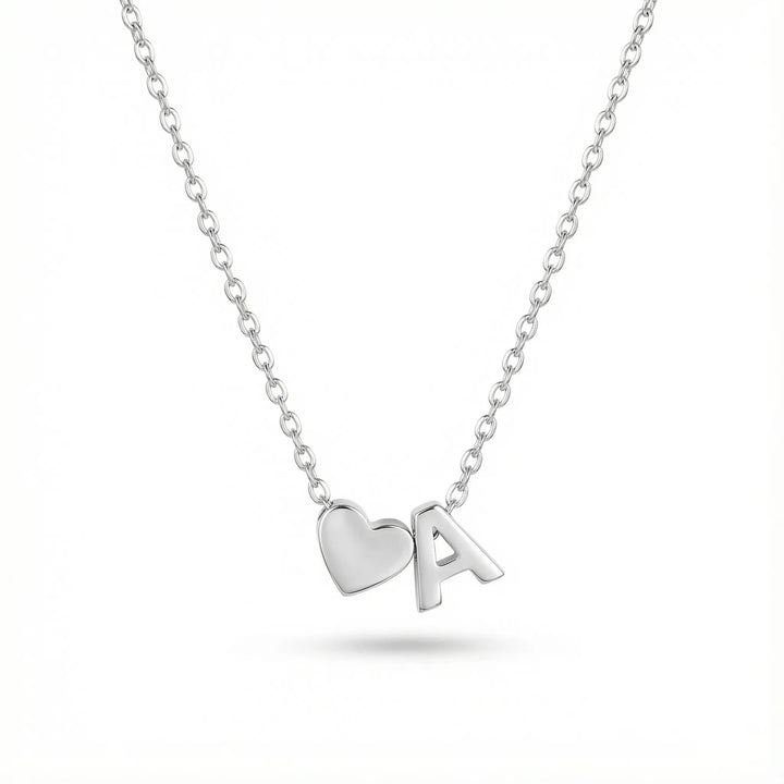 Heart Initial Pendant Necklace, close-up detail