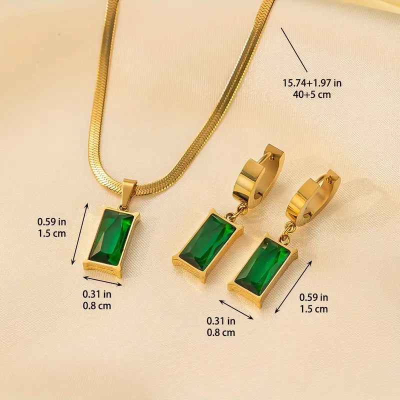 Iselotte Verdain Emerald Jewelry Set | Gold-Tone