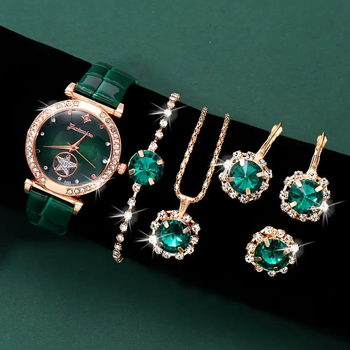 Verdantra Timecourt Emerald Jewelry Set | Gold-Tone