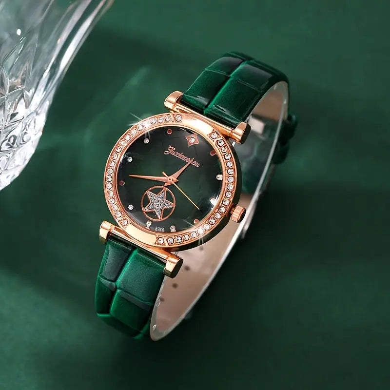 Verdantra Timecourt Emerald Jewelry Set | Gold-Tone