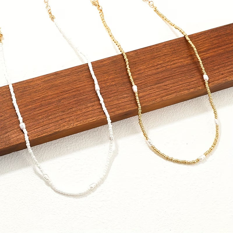 Layered Gold-Tone & Pearl Beaded Necklace Set