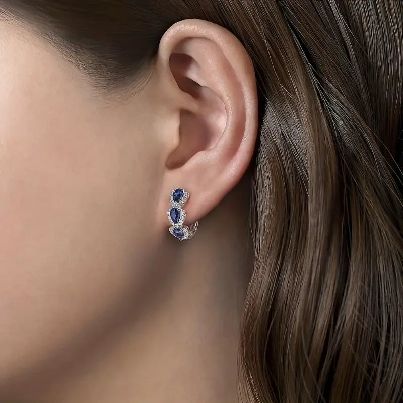 Royal Sapphire Crest Earrings | Silver-Tone