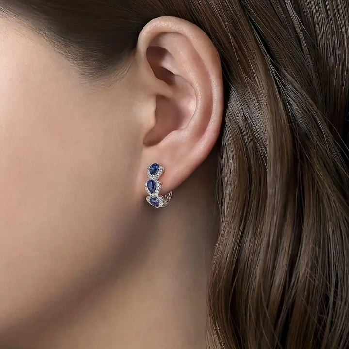Royal Sapphire Crest Earrings | Silver-Tone