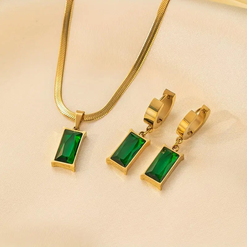 Iselotte Verdain Emerald Jewelry Set | Gold-Tone