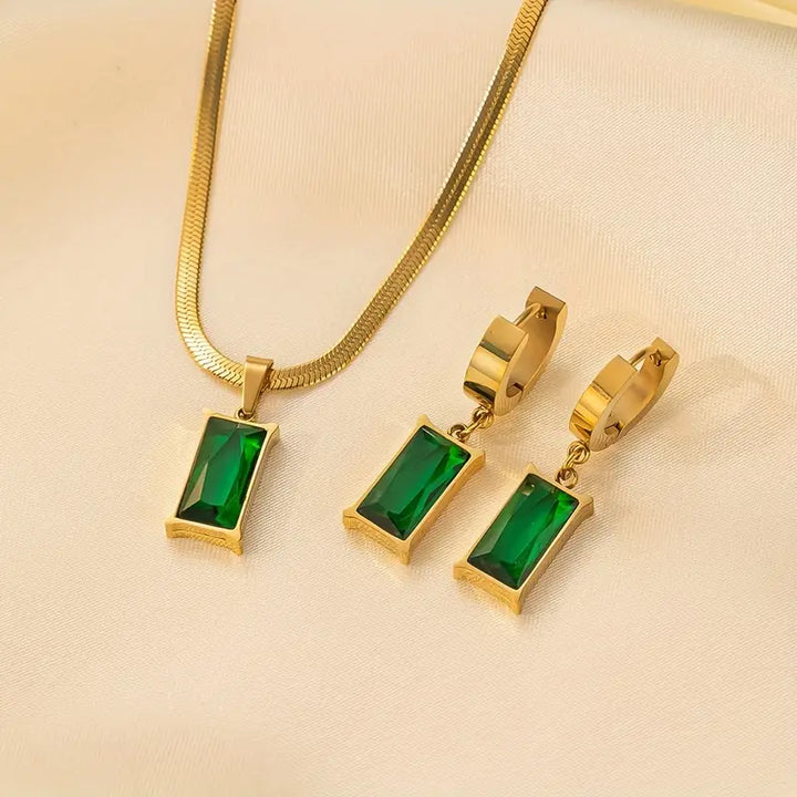 Iselotte Verdain Emerald Jewelry Set | Gold-Tone