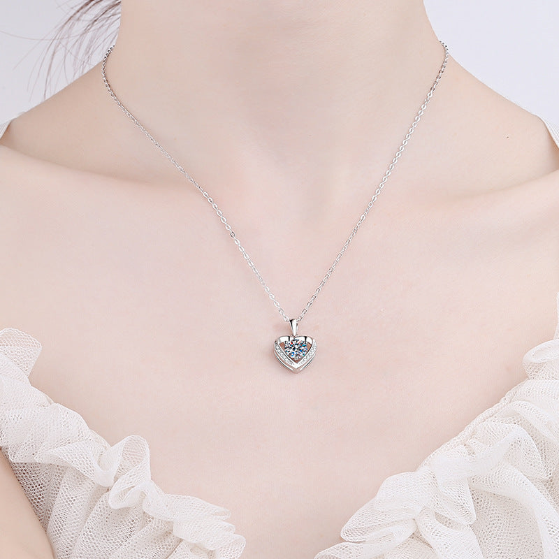 Zircon Heart Necklace, worn at the neckline