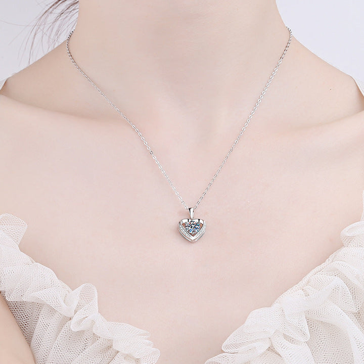 Zircon Heart Necklace, worn at the neckline