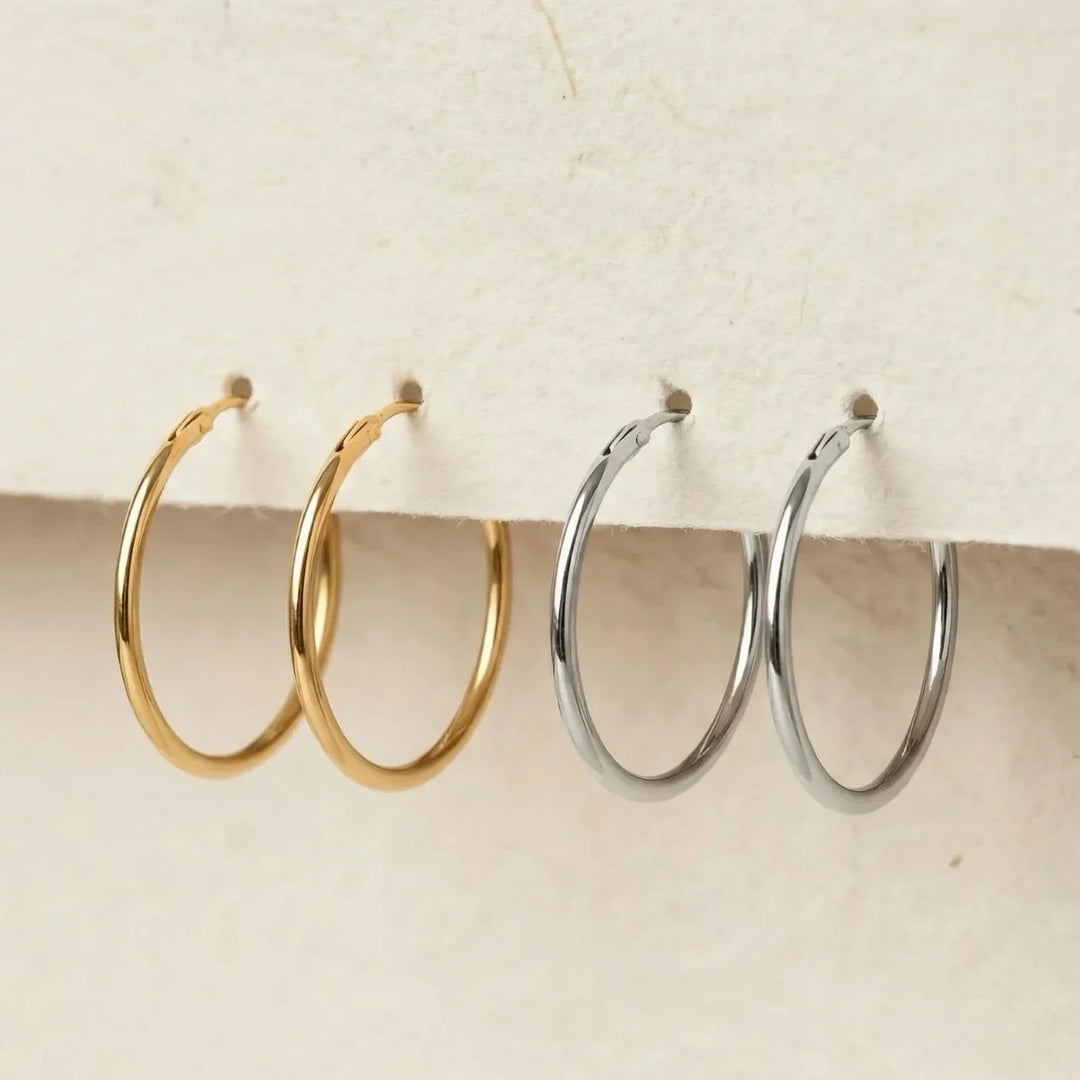 Aby Hoop Earrings, close-up on the ear