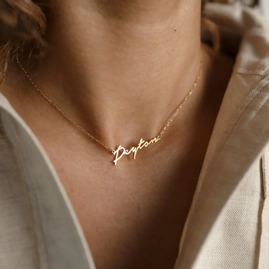 Connection Name Necklace, shown on the model