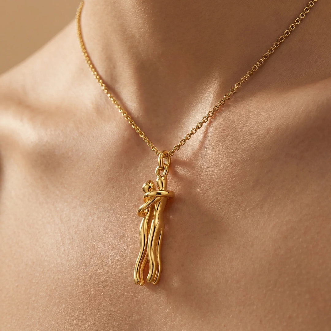 Loves Embrace Necklace, styled on the model