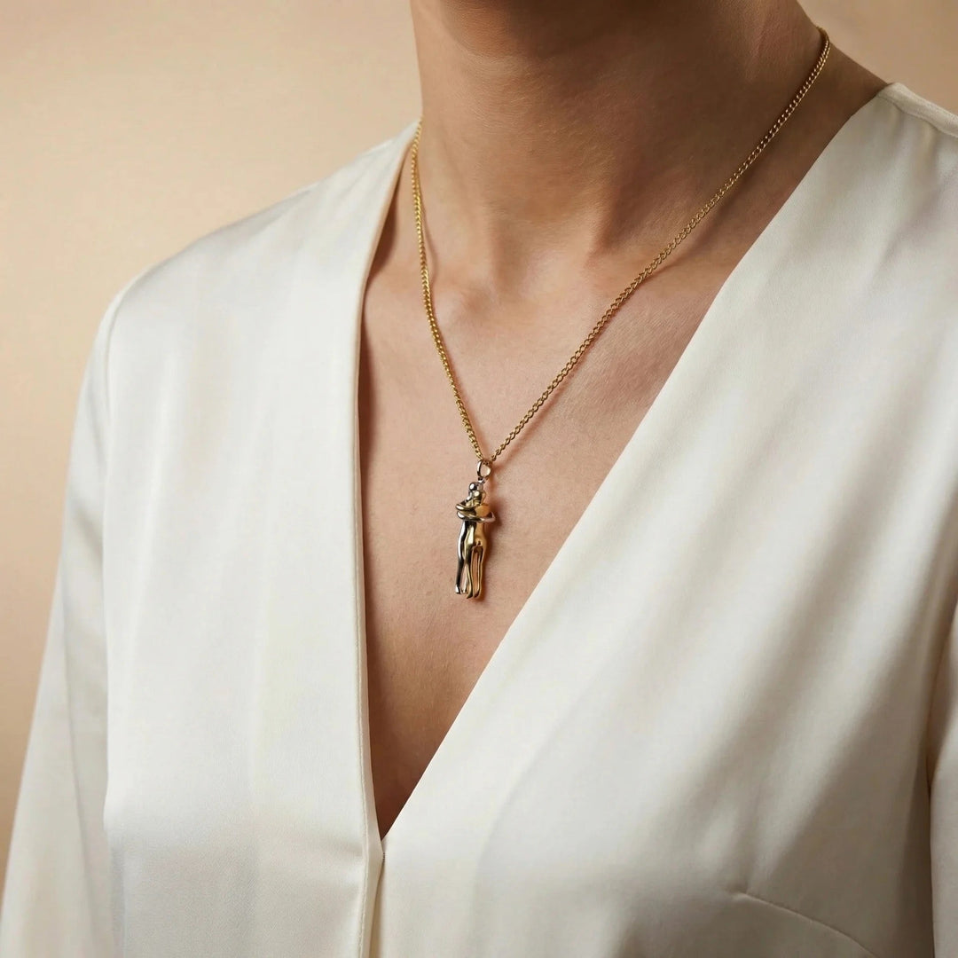 Loves Embrace Necklace, worn at the neckline