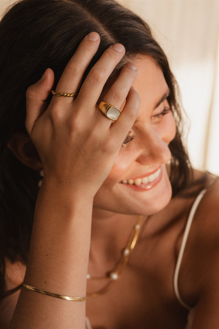 Jamie Flat-Top Ring, worn on the hand