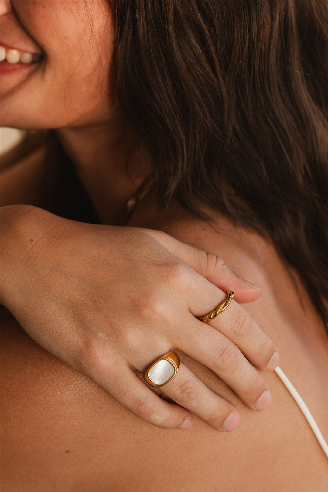 Jamie Flat-Top Ring, shown on the model