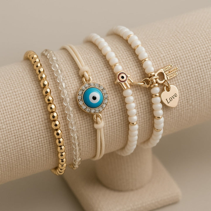 Elegant Gold-Tone Hamsa Bracelet Bundle