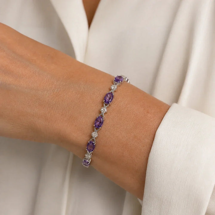 Amethyst Linked Silver-Tone Bracelet