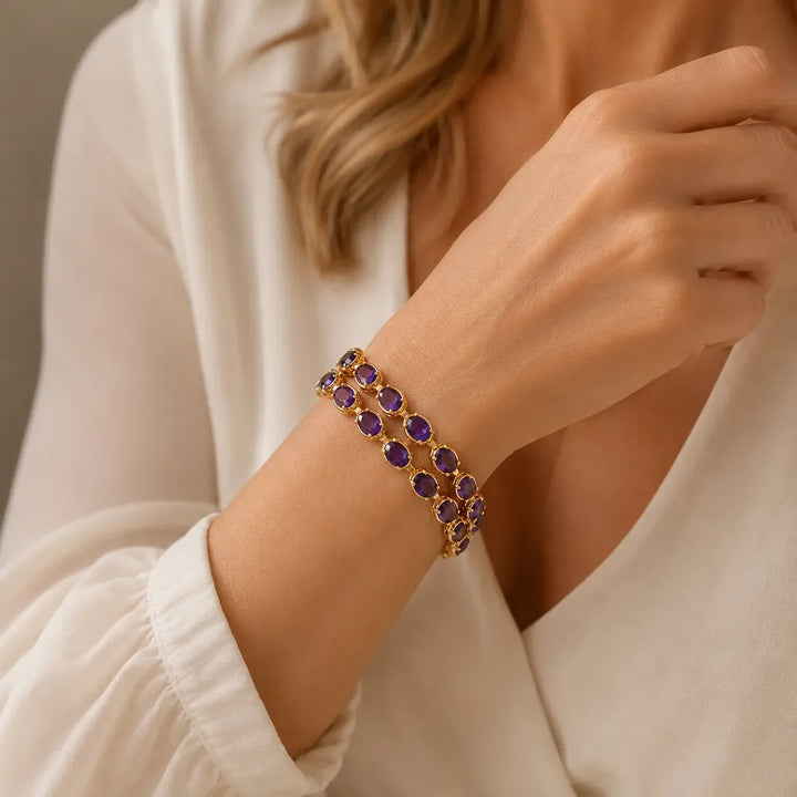 Amethyst Tennis Gold-Tone Bracelet