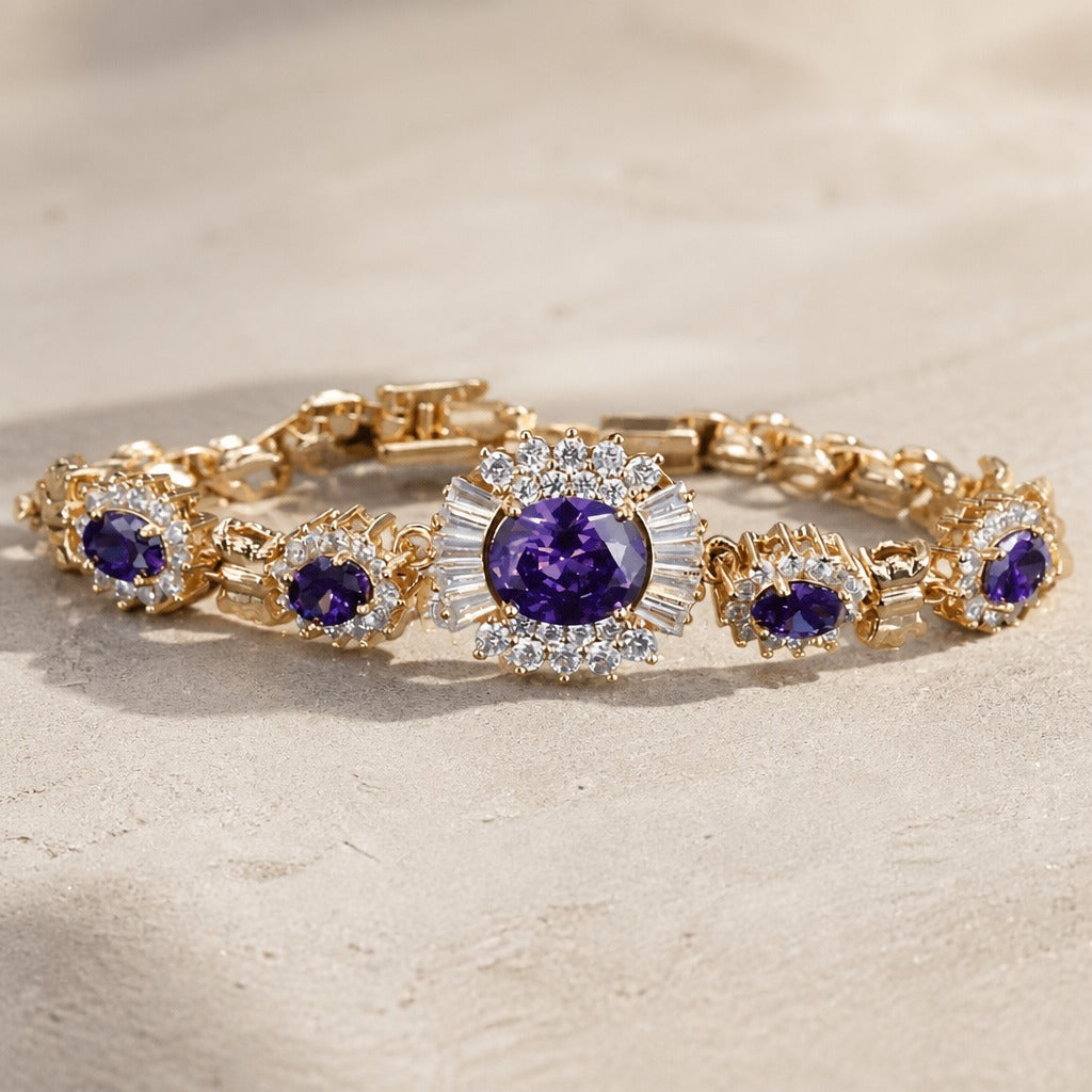 Amethyst Charm Gold-Tone Bracelet