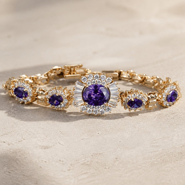 Amethyst Charm Gold-Tone Bracelet
