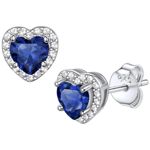 Sapphire Heart Stud Earrings | Silver-Tone