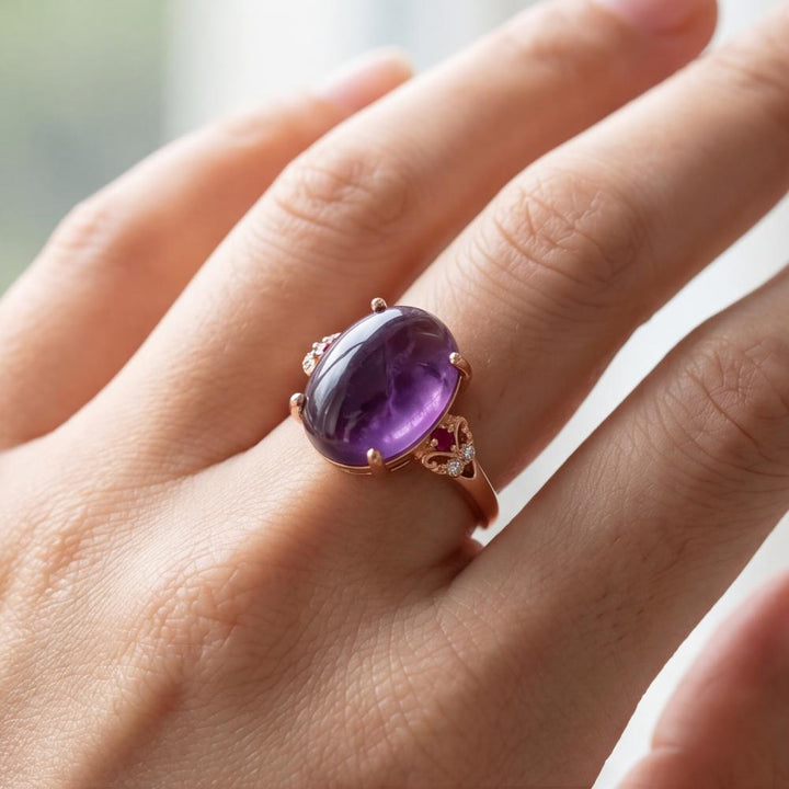 Bohemian Carved Amethyst Gold-Tone Ring