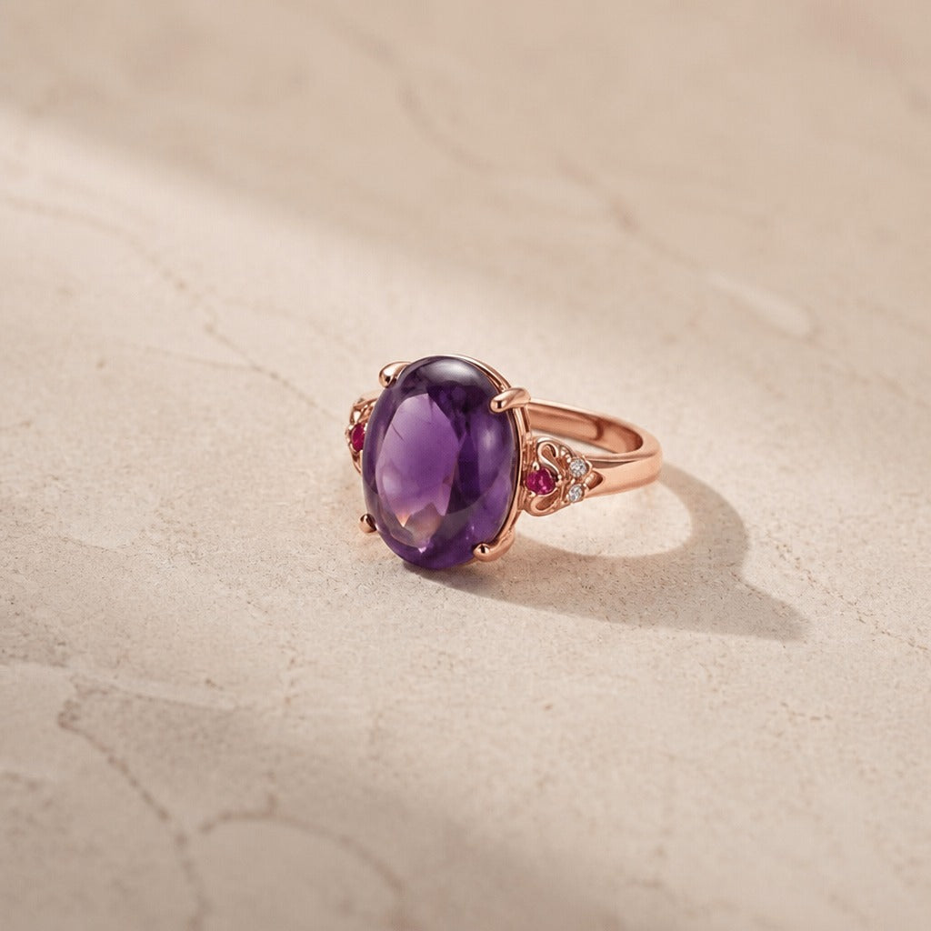 Bohemian Carved Amethyst Gold-Tone Ring