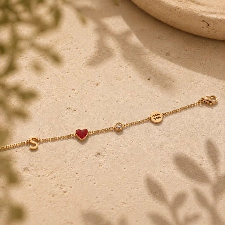 Heart and Initial Bracelet, close-up on the wrist