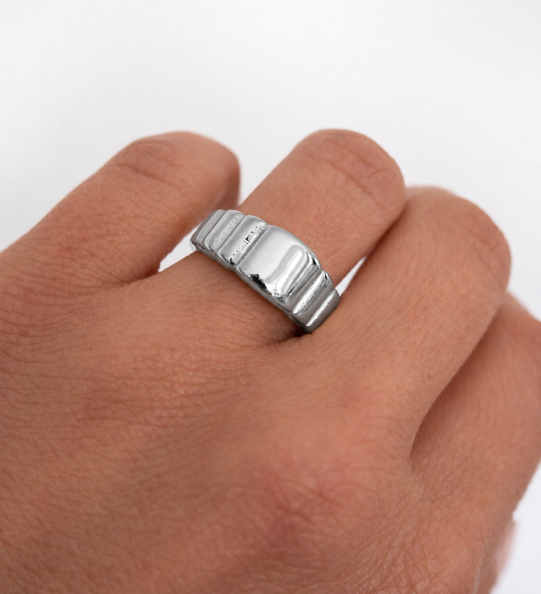 Avia Textured Ring, styled on the hand