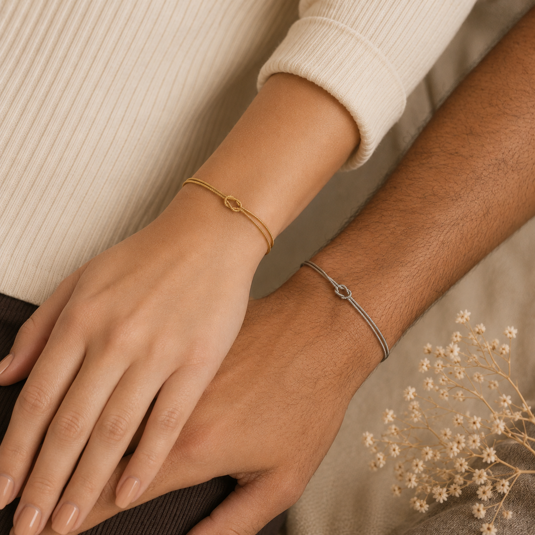 Eternal Bond Knot Bracelets, styled on the wrist