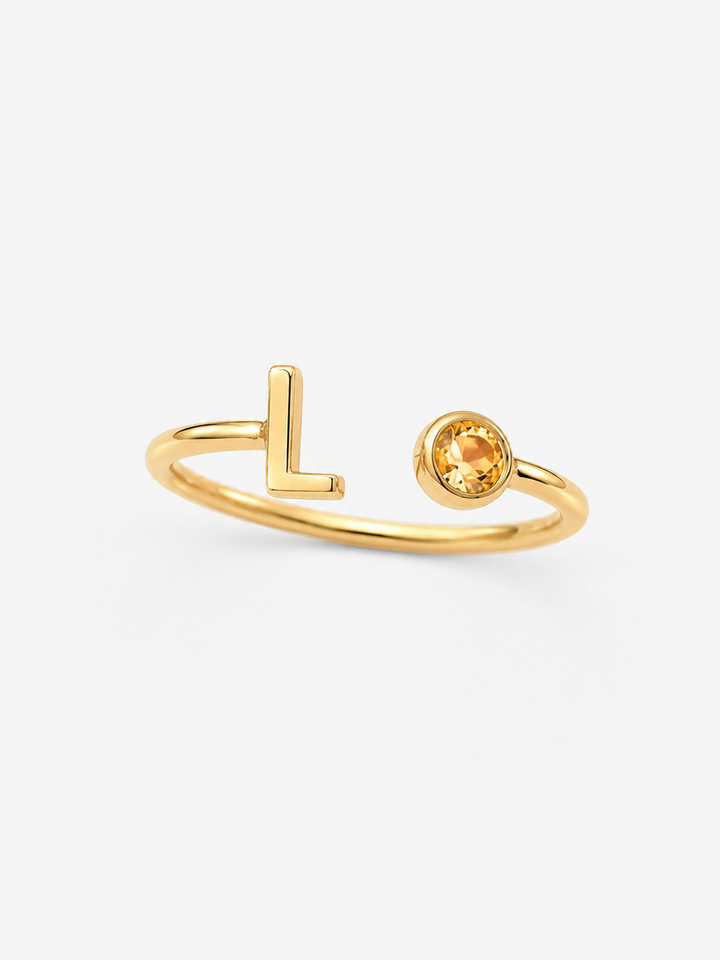 Bond Adjustable Initial and Birthstone Ring in gold