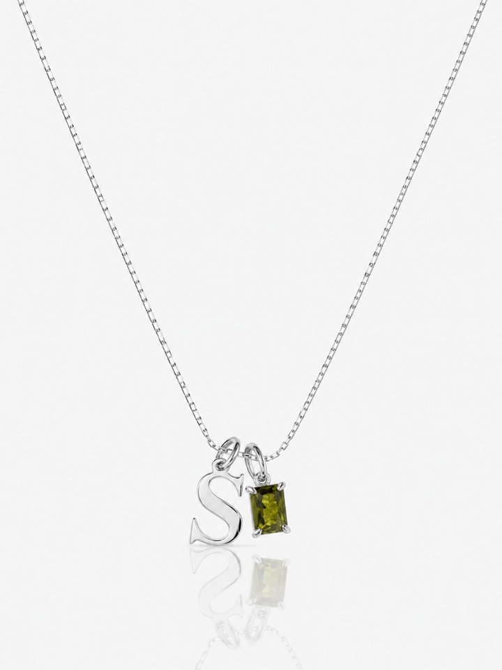Initial and Birthstone Necklace in silver