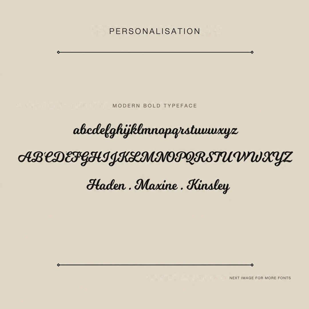 Personalisation guide showing the modern bold typeface