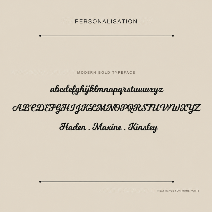 Personalisation guide showing the modern bold typeface