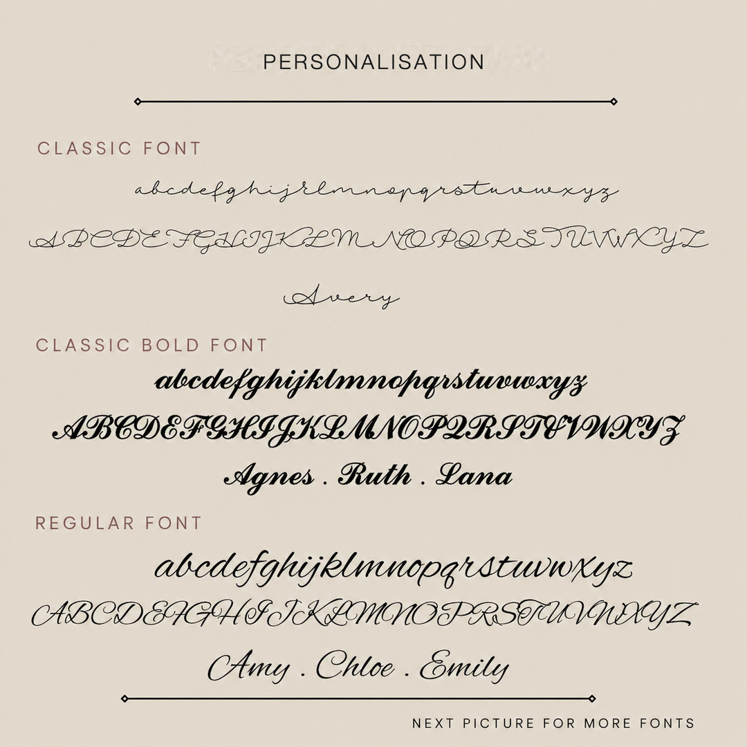 Personalisation guide showing the classic and regular fonts