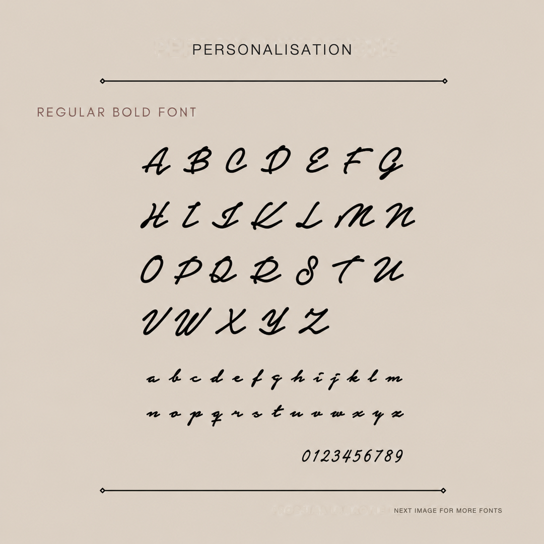 Personalisation guide showing the regular bold typeface