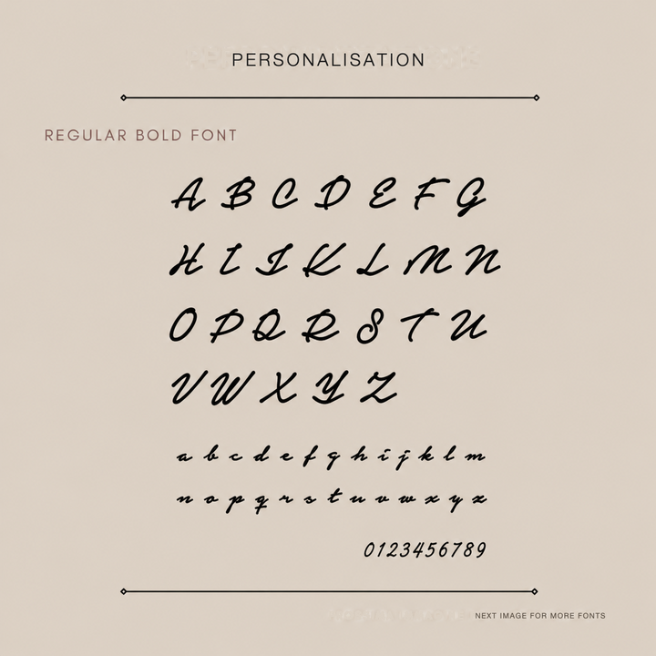 Personalisation guide showing the regular bold typeface