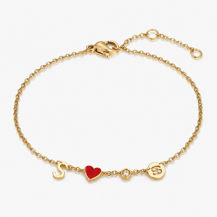 Heart and Initial Bracelet, shown on a plain background