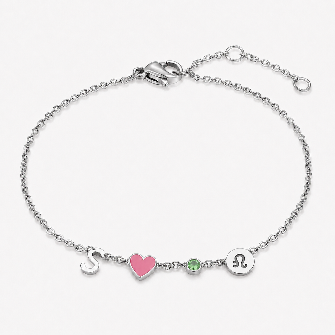 Heart and Initial Bracelet, close-up detail