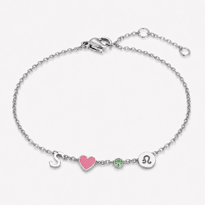 Heart and Initial Bracelet, close-up detail