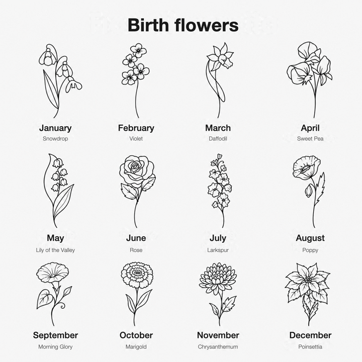 Birth flower guide showing the flower for each month