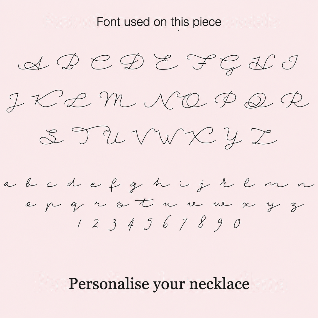 The font used on this piece, with the full alphabet
