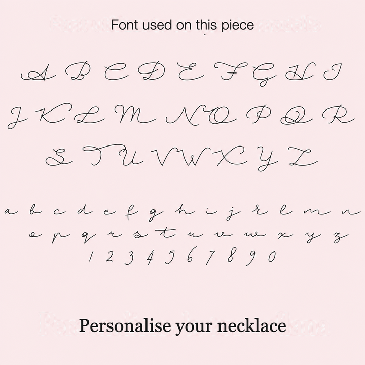 The font used on this piece, with the full alphabet