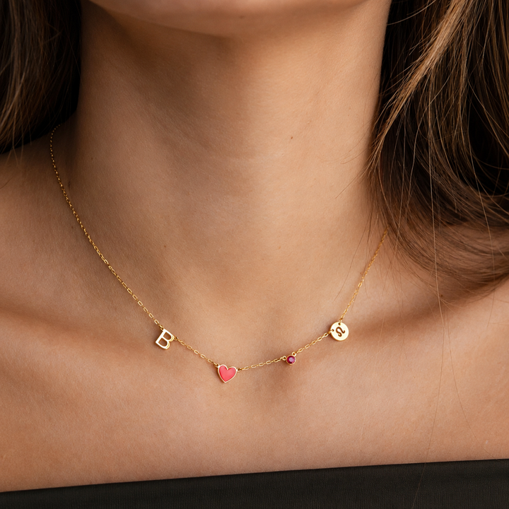 Heart Initial Necklace, shown on the model