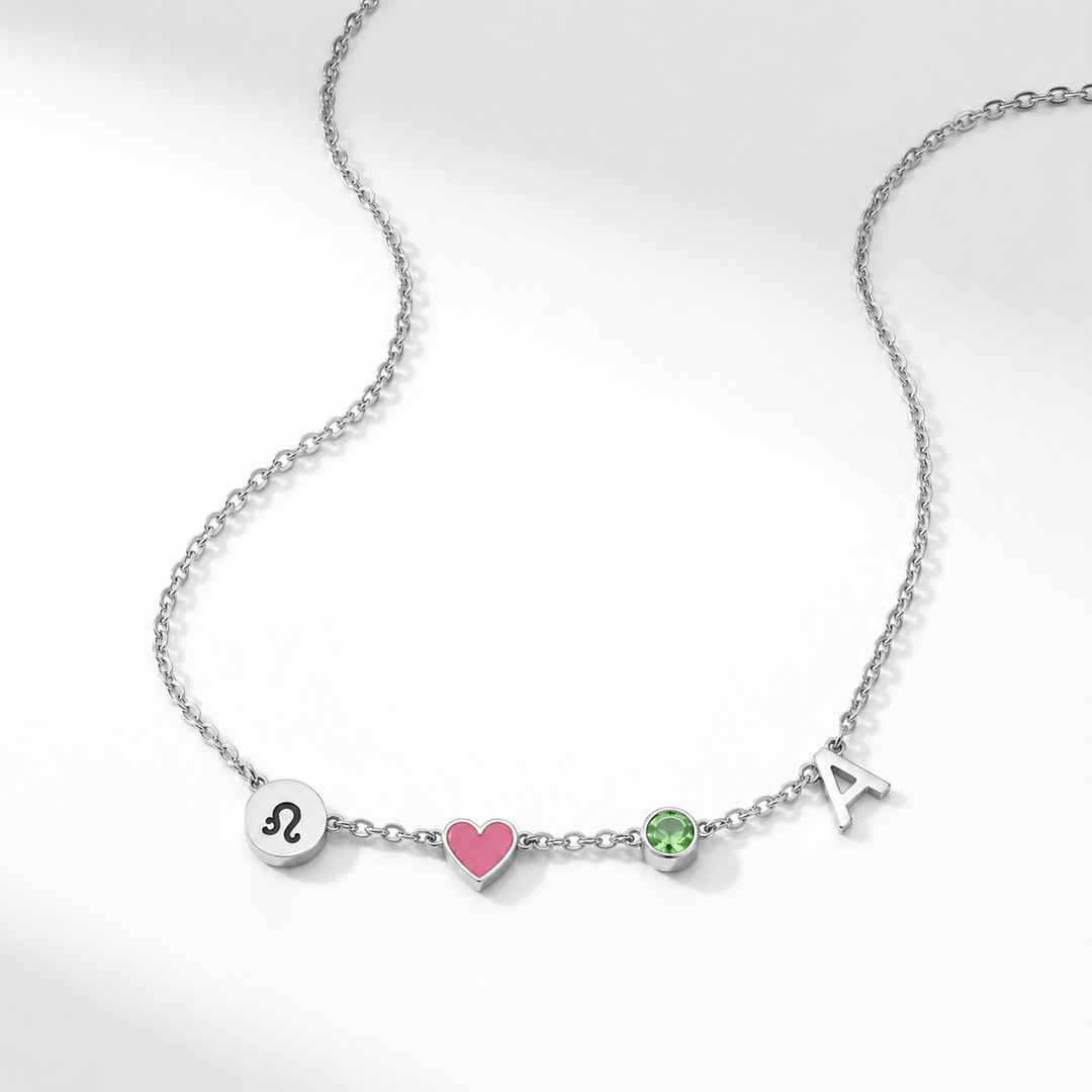 Heart Initial Necklace, detail view