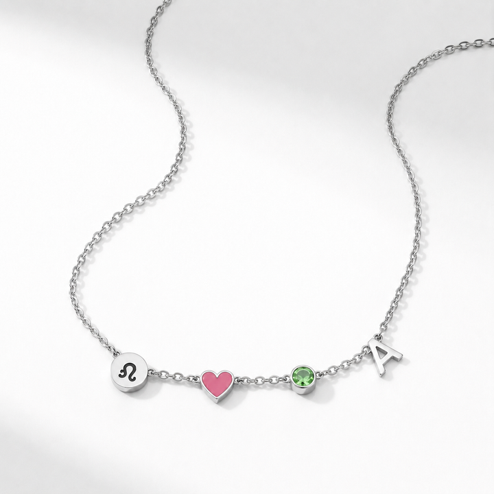 Heart Initial Necklace, detail view