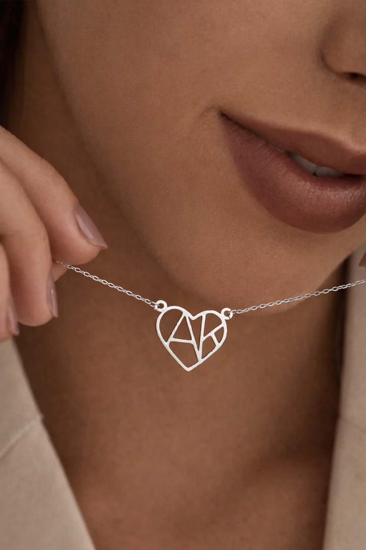 Heart and Initial Necklace, worn, side view