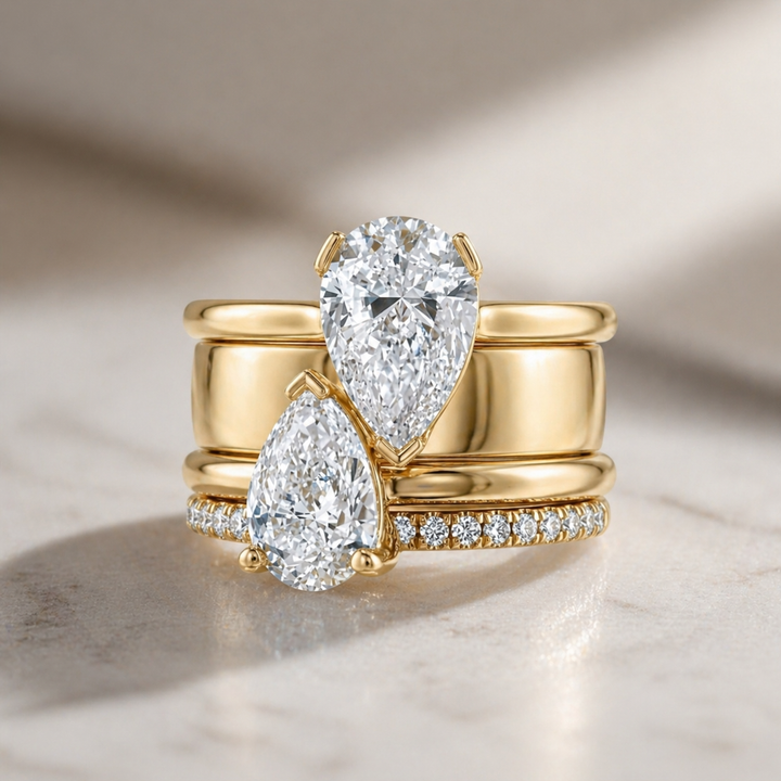 Vintage Ring with Double Dangling Zirconia Crystals