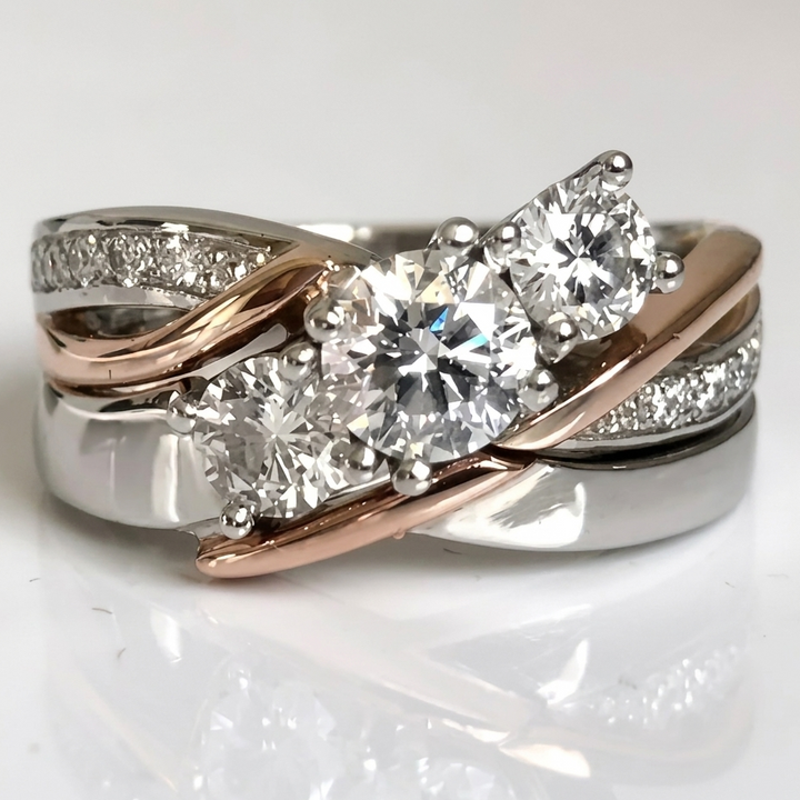 Vintage Two-Tone Ring with Zirconia Crystals