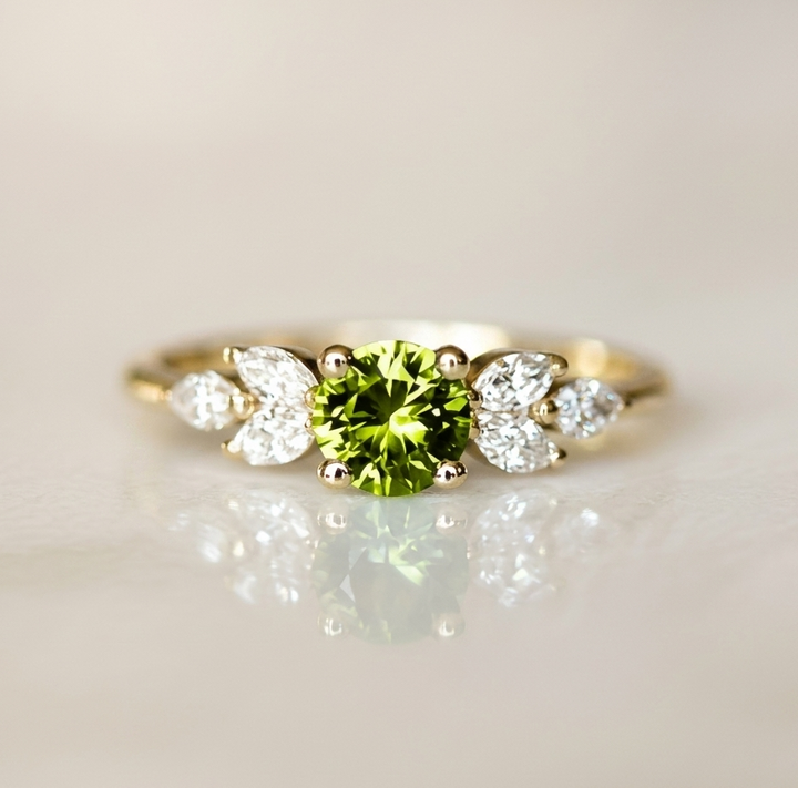 Vintage Olive Ring with Zirconia Crystals
