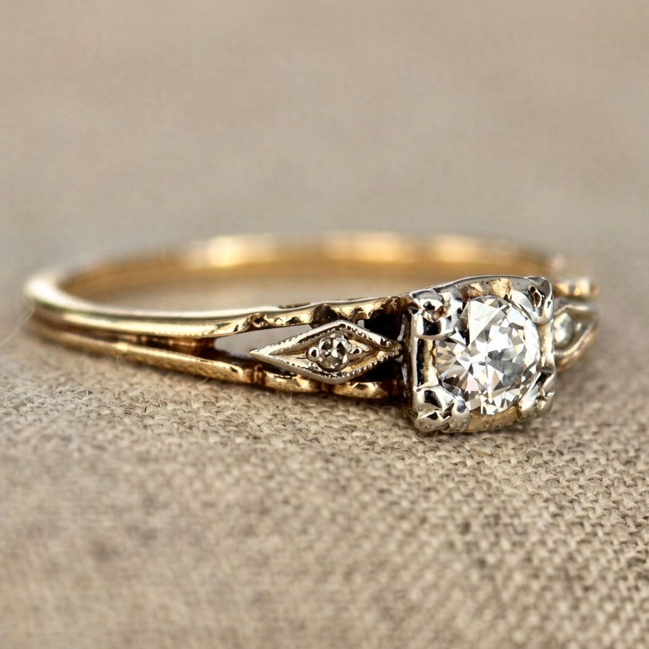 Vintage Delicate Gold-Tone Ring with Zirconia Crystals